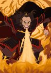  1boy angry armor avatar_legends beard black_hair commentary english_commentary facial_hair fire full_body highres iroh male_focus open_mouth pacha_rm sideburns solo teeth uniform 