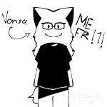 (character) anthro black_clothing black_ears black_shirt black_topwear clothing domestic_cat eyewear felid feline felis glasses hair legs long_hair long_tail male mammal shirt smile stick tail topwear vonsa