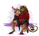  anthro canine clothed clothing duo eyes_closed feline fur hair lion male mammal melthecannibal sitting 
