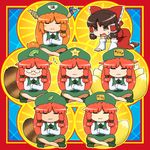  :3 :o all_fours animal_ears bakedanuki_(touhou) bow braid brown_eyes brown_hair closed_eyes cosplay crossed_arms detached_sleeves dress expressive_clothes fox_ears fox_tail freckles futatsuiwa_mamizou glasses hair_bow hair_tubes hakurei_reimu hat hong_meiling hong_meiling_(cosplay) horns ibuki_suika indian_style leaf multiple_girls multiple_tails odd_one_out open_mouth orange_hair raccoon_ears raccoon_tail red_hair shirosato sitting sleeping sleeping_upright sweat tail touhou translated twin_braids v-shaped_eyebrows yakumo_ran youkai_fox_(wild_and_horned_hermit) zzz 