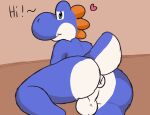 absurd_res anthro anus balls blue_yoshi butt dinim genitals hi_res looking_at_viewer looking_back male male/male mario_bros nintendo nude presenting smile solo tail yoshi