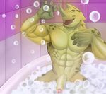  2017 abs anthro balls bath bathing bathroom bathtub biceps bubble chameleon horn lizard male marsel-defender muscular muscular_male navel nude open_mouth pecs penis reptile scalie solo 