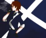  artist_request black_gloves breasts earrings flag gloves green_eyes image_sample jewelry non-web_source red_hair scotland scotland_flag smoking solo uniform zerochan_sample 