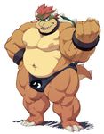  2015 3_toes 4_fingers anthro bowser bulge clothing collar digital_media_(artwork) hair horn koopa looking_at_viewer male mammal mario_bros mostly_nude muscular muscular_male navel nintendo nipples red_hair scalie simple_background smile solo spikes toes toomanyboners underwear video_games white_background wrist_cuff 