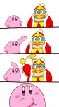  blush_stickers colored_skin gloves hand_up highres king_dedede kirby kirby_(series) looking_at_another motion_lines pink_skin pom_pom_(clothes) reaching slapping solid_oval_eyes yellow_gloves yutakunatu 