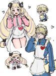  1boy 1girl alternate_costume apron blonde_hair brother_and_sister drill_hair elise_(fire_emblem) fire_emblem fire_emblem_fates glasses highres leo_(fire_emblem) leon0630claude maid_apron maid_headdress multicolored_hair purple_eyes purple_hair siblings sisters streaked_hair twin_drills twintails 