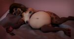 absurd_res anthro bed bell bell_collar belly breasts collar electronics female furniture hair hi_res huge_filesize hydro678 hyena mammal mohawk nipples nude on_bed phone piercing sleeping solo tail vore