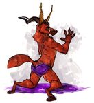  anthro bulge canine clothing fangs fur horn kneeling male mammal melthecannibal sketch solo teeth underwear 