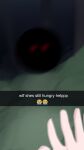  blurry commentary crying_emoji dark emoji english_commentary english_text glowing glowing_eyes highres mata_(matasoup) motion_blur red_eyes rumia rumia_(darkness) snapchat touhou tree usami_sumireko you_gonna_get_eaten 