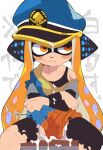  ... 1girl after_vaginal agent_3_(splatoon) black_pantyhose black_tank_top blue_hat blush_stickers breasts cloak closed_mouth crossed_arms cum cum_in_pussy cum_on_clothes cum_on_headwear cumdrip detached_sleeves half-closed_eye hat headphones highres inkling inkling_girl inkling_player_character kiirono long_hair long_sleeves looking_to_the_side orange_eyes orange_hair pantyhose patchwork_clothes peaked_cap sideways_hat single_bare_shoulder sitting solo splatoon_(series) splatoon_3 spoken_ellipsis sweat tank_top tentacle_hair torn_cloak torn_clothes torn_pantyhose translation_request twintails twitter_username uneven_eyes white_background 