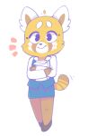2018 3_fingers aggretsuko ailurid anthro black_clothing black_eyes black_footwear black_nose black_shoes blue_bottomwear blue_clothing blue_skirt blue_topwear blue_vest bottomwear brown_clothing brown_inner_ear brown_leggings brown_legwear brown_markings cheek_tuft clothing colored crossed_arms eyebrows eyelashes facial_tuft female fingers fluffy_ears footwear fur graskip hi_res holding_object holding_paper leggings legwear looking_at_viewer mammal markings motion_lines office_clothing office_lady orange_body orange_fur orange_tuft paper red_panda retsuko sanrio shaded shirt shoes simple_background skirt smile smiling_at_viewer solo standing striped_markings striped_tail stripes tail tail_markings topwear tuft vest white_background white_clothing white_ears white_markings white_muzzle white_shirt white_topwear