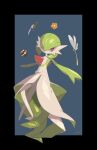  absurdres bob_cut cat_teaser colored_skin dress flower gardevoir green_hair highres luxury_ball multicolored_skin nullma pink_eyes poke_ball pokemon pokemon_(creature) simple_background two-tone_background two-tone_skin white_dress white_skin 