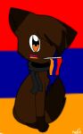 2012 armenia brown_body domestic_cat fan_character felid feline felis female feral flag mammal miratc mouth_hold orange_eyes solo