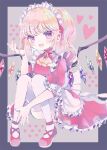  1girl apron bat_wings blonde_hair brooch crystal flandre_scarlet hat heart hiyuu_(hiyualice) izayoi_sakuya jewelry maid maid_apron maid_headdress mob_cap multicolored_wings one_side_up open_mouth puffy_short_sleeves puffy_sleeves red_eyes red_footwear red_skirt red_vest short_hair short_sleeves side_ponytail skirt skirt_set smile solo touhou vest white_hat wings wrist_cuffs 