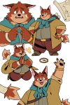 2024 absurd_res anthro black_nose bottomwear canid canine clothing eyes_closed flitt_(rotwood) fox hi_res humanoid_hands kemono male mammal open_mouth overweight overweight_male pants quanjiang rotwood shirt simple_background smile solo topwear white_background