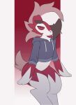 ambiguous_gender animated anthro canid canine clothed clothing female fur generation_7_pokemon glowing glowing_eyes hair hi_res jacket liteee looking_at_viewer lycanroc mammal midnight_lycanroc nintendo pokemon pokemon_(species) red_body red_fur simple_background solo tail topwear white_body white_fur