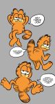 2024 3_toes ambiguous_anthro ambiguous_gender anthro bent_over biped black_stripes black_text butt censored dialogue domestic_cat english_text feet felid feline felis fur garfield_(series) garfield_the_cat grey_background half-closed_eyes hands_behind_head head_turned hi_res looking_back lying male_(lore) mammal markings mosaic_censorship mouth_closed mrbooshmaster narrowed_eyes on_back orange_body orange_ears orange_fur orange_tail pink_nose plantigrade presenting presenting_hindquarters raised_tail simple_background soles solo speech_bubble spread_legs spreading striped_body striped_fur striped_markings striped_tail stripes tail tail_markings text toes what whisker_spots