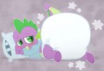 absurd_res anthro big_diaper blush clean_diaper clothing diaper diaper_puff dragon friendship_is_magic green_eyes half-closed_eyes hasbro hi_res male my_little_pony mythological_creature mythological_scalie mythology narrowed_eyes pillow pupils purple_body purple_scales robe scales scalie slit_pupils solo spike_(mlp) tenerius white_diaper