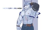 abs absurd_res anthro asiahao520 bandai_namco biceps digimon digimon_(species) ear_piercing fangs hi_res male muscular muscular_anthro muscular_male pecs piercing scar solo teeth triceps vein veiny_muscles weregarurumon