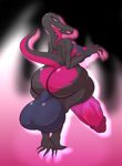  2017 anthro balls big_balls big_breasts big_butt big_penis billyroflcopter breasts butt dickgirl erection huge_balls humanoid_penis hyper hyper_balls hyper_penis intersex lizard looking_at_viewer nintendo open_mouth penis pok&eacute;mon reptile salazzle scalie simple_background solo standing tongue tongue_out video_games 