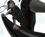  beard facial_hair forehead_protector highres kuukai_(adexi) male_focus naruto naruto_(series) sarutobi_hiruzen solo staff weapon white_background white_hair 