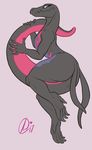  2017 anthro butt female gravewalker holding_tail lizard looking_at_viewer nintendo pok&eacute;mon reptile salazzle scalie simple_background solo thick_thighs video_games 