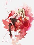  absurdres black_legwear breasts cleavage closed_mouth detached_sleeves dress flower frilled_dress frills full_body green_eyes green_hair hand_up hatsune_miku headset high_heels highres long_hair looking_at_viewer medium_breasts outstretched_arm platform_footwear red_dress red_flower red_flowers red_footwear shoes solo thighhighs twintails very_long_hair vocaloid white_dress wide_sleeves 