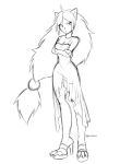 anthro breasts claws cleavage clothed clothing crossed_arms dress female finger_claws flustered footwear generation_5_pokemon hair high_heels jewelry long_hair long_legs looking_at_viewer necklace nintendo pokemon pokemon_(species) shoes solo toe_claws vulpixxeon zoroark