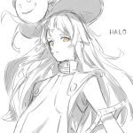  1girl character_request copyright_request greyscale hat highres long_hair monochrome parted_lips sidelocks solo sou_(kanade_3344) upper_body yellow_eyes 