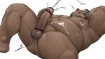 2024 anthro balls barontoko bear bodily_fluids brown_body cum cum_on_belly cum_on_body cum_on_chest ejaculation erection genital_fluids genitals kemono lying male mammal moobs musclegut muscular nipples overweight overweight_male penis simple_background solo white_background