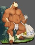  2017 anthro anthrofied athletic balls beleyushka biceps blonde_hair brown_fur clothed clothing equine front_view fur hair hair_over_eye hooves horse humanoid_penis loincloth male mammal mostly_nude muscular navel nipples penis quorum-s russian sitting skimpy solo spread_legs spreading the_three_bogatyrs topless uncut 
