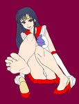  1girl barefoot bishoujo_senshi_sailor_moon black_hair brown_eyes earrings feet gloves high_heels hino_rei long_hair looking_at_viewer pantyshot pov pov_feet red_shoes sailor_mars shoes_removed sitting soles star_earrings tiara toes upskirt white_gloves 