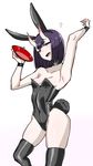  animal_ears bare_shoulders breasts bunny_ears bunny_tail bunnysuit choker cleavage fang fate/grand_order fate_(series) highres hips horns komusou_(jinrikisha) oni purple_hair short_hair shuten_douji_(fate/grand_order) simple_background skindentation small_breasts solo tail thighs white_background 