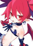  1girl :p absurdres blush choker commentary_request demon_girl demon_tail demon_wings disgaea earrings etna_(disgaea) flat_chest highres jewelry looking_at_viewer makai_senki_disgaea navel o-ring o-ring_choker partial_commentary pointy_ears red_eyes red_hair red_tail red_wings rotroto simple_background skull_earrings solo tail tongue tongue_out upper_body white_background wings 