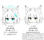  2girls animal_ears arknights blue_archive blue_eyes blue_halo bright_pupils comparison expressionless green_eyes halo head_only highres kal&#039;tsit_(arknights) makigirisu mismatched_pupils multiple_girls shiroko_(blue_archive) spot_color white_pupils 
