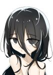  1girl bare_shoulders black_eyes black_hair chuugoku_usagi collarbone hair_between_eyes highres kinazuki long_hair long_hair_between_eyes looking_at_viewer out-of-frame_censoring parted_lips simple_background solo topless upper_body utau voicevox white_background 