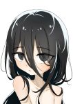  1girl bare_shoulders black_eyes black_hair chuugoku_usagi collarbone hair_between_eyes highres kinazuki long_hair long_hair_between_eyes looking_at_viewer out-of-frame_censoring parted_lips simple_background solo topless upper_body utau voicevox white_background 