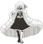  coat cosplay donquixote_doflamingo donquixote_doflamingo_(cosplay) frilled_skirt frills full_body greyscale grin hair_ribbon jagabutter monochrome one_piece ribbon rumia short_hair skirt smile sunglasses touhou vest 