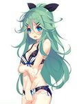  bad_id bad_pixiv_id black_panties blue_eyes blush breasts cleavage cowboy_shot green_hair hair_between_eyes hair_ornament hair_ribbon hairclip kantai_collection lace lace-trimmed_panties lingerie long_hair looking_at_viewer medium_breasts panties ribbon shirokitsune simple_background solo underwear underwear_only white_background yamakaze_(kantai_collection) 