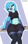  anthro avian beak biped bird blue_body blue_hair bottomwear clothing eyes_closed hair hi_res male_(lore) open_mouth open_smile skirt smile solo thick_thighs thousandfoldfeathers wide_hips 