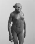 abs areola australopithecus breasts female humanoid lips lucy_(australopithecus) mammal monochrome muscular navel nipples not_furry photorealism primate unknown_artist wrinkles 
