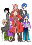  2girls 4boys bald belt black_eyes black_hair blue_eyes blue_hair boots breasts cleavage coat dress family fate/extra fate/stay_night fate/zero fate_(series) hood japanese_clothes long_hair matou_byakuya matou_kariya matou_sakura matou_shinji matou_zouken multiple_boys multiple_girls open_mouth pants pink_hair purple_eyes purple_hair rider_(fate/extra) scar shoes short_hair 