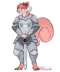  anthro armor clothed clothing looking_at_viewer male mammal melee_weapon melthecannibal rodent smile solo squirrel standing sword weapon 