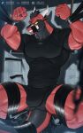  5:8 5_fingers anthro bdsm biped bondage bound bulge canyne_khai clothed clothing countershade_tail countershading dragon fingers hi_res horn male muscular muscular_anthro muscular_male mythological_creature mythological_scalie mythology red_body scalie solo tail 
