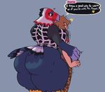  ! &lt;3 2017 amelia_(animal_crossing) animal_crossing anthro avian big_breasts big_butt big_thighs bird blush bottomless breast_squish breasts brown_hair butt clothed clothing dialogue digital_media_(artwork) duo eagle english_text female hair huge_butt human male mammal nintendo open_mouth pants partially_clothed shaking shirt signirsol simple_background speech_bubble surprise text thick_thighs trembling video_games villager_(animal_crossing) wide_hips 