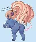  absurd_res anus areola big_breasts big_butt big_hair blonde_hair blue_background blue_body blue_fur breasts butt colored_nails dialogue eyelashes female fur genitals hair hi_res humanoid humanoid_pointy_ears league_of_legends long_hair looking_at_viewer looking_back looking_back_at_viewer nails nightlydayart nipples nude pigtails pink_areola pink_nipples poppy_(lol) purple_eyes purple_nails pussy rear_view riot_games simple_background snaggle_tooth solo spread_butt spreading talking_to_viewer tencent text thick_thighs twintails_(hairstyle) wide_hips yordle 