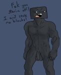  abs angry balls black_balls black_body black_foreskin black_penis black_skin black_text british_slang casual_nudity crisis_(artist) dialogue enderman flat_colors foreskin genitals gold_(metal) gold_tooth grey_background humanoid male microsoft minecraft mojang muscular muscular_humanoid muscular_male navel nude nude_male penis profanity simple_background solo standing talking_to_another text tongue xbox_game_studios 