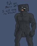 abs angry balls black_balls black_body black_foreskin black_penis black_skin black_text british_slang casual_nudity crisis_(artist) dialogue enderman flat_colors foreskin genitals gold_(metal) gold_tooth grey_background humanoid male microsoft minecraft mojang muscular muscular_humanoid muscular_male navel nude nude_male penis profanity simple_background solo standing talking_to_another text tongue xbox_game_studios