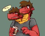  anthro beard beverage claws clothing coffee dragon facial_hair male multi_head shirt simple_background speech_bubble tjthedragoon waking_up 