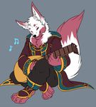  2017 amocin anthro bard canine clothed clothing digital_media_(artwork) fox fur male mammal music robes simple_background smile solo 